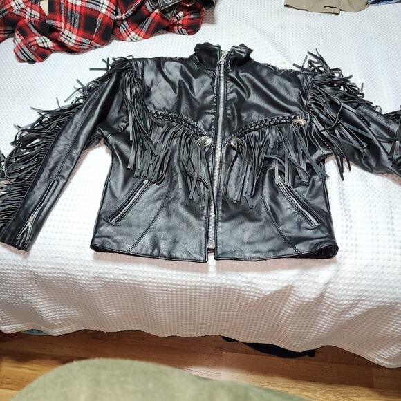 PARK V EUC WOMEN'S SIZE 14 VINTAGE MOTORCYCLE FRINGE BIKER JACKET COAT - Picture 1 of 12